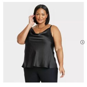 🆕👱🏽 AVA & VIV BLACK SATIN COWL NECK Tank Top